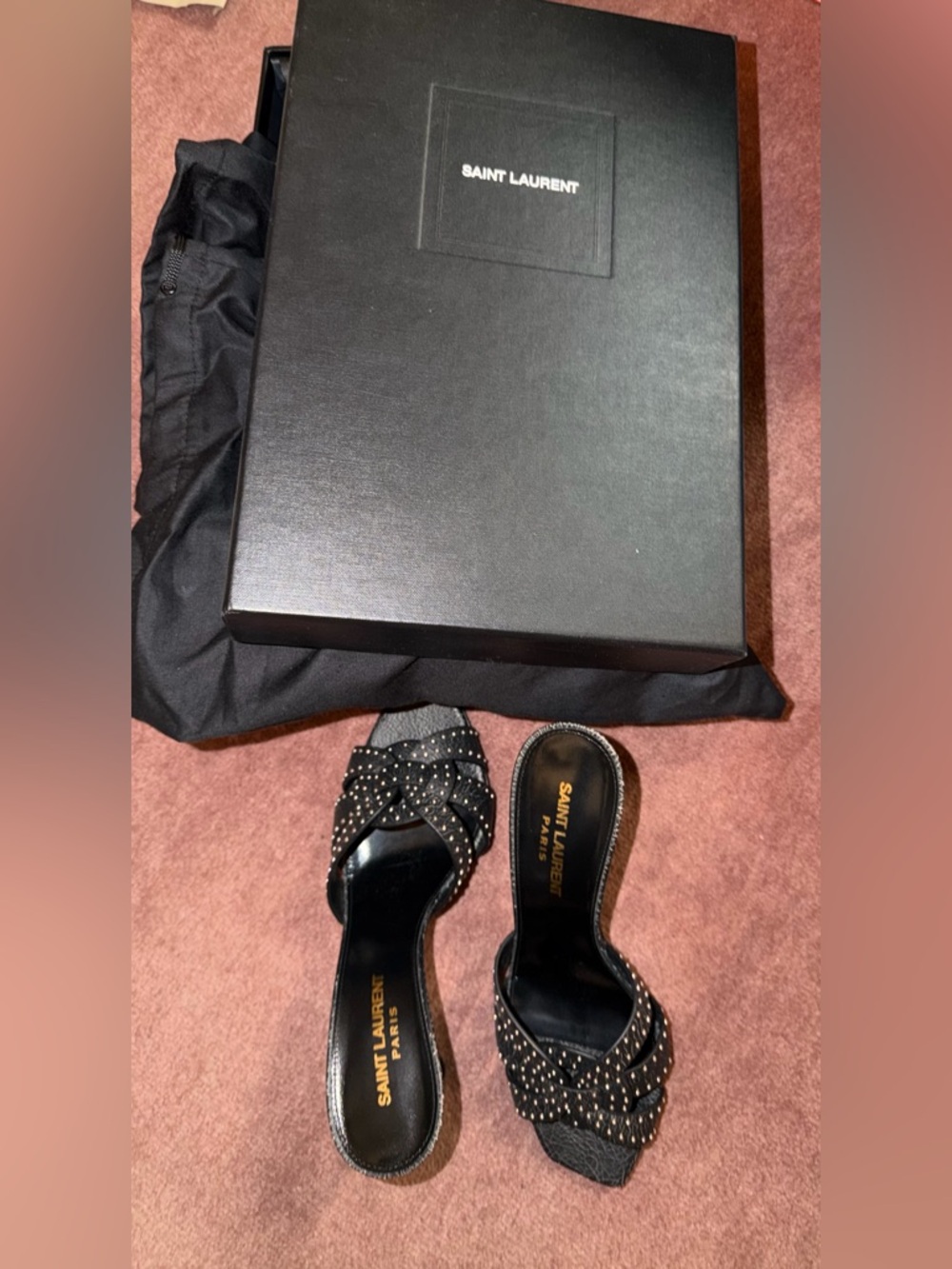 Yves Saint Laurent Black Studded Slide Sandals - Picture 2 of 5